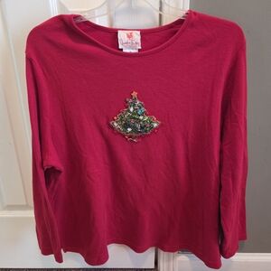 Quacker Factory Red Long Sleeve Tee with Christmas Tree